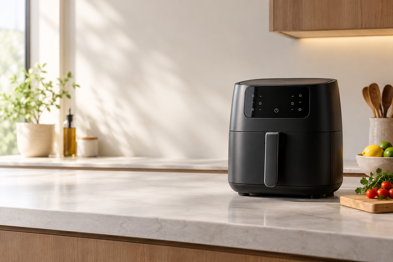 Editorial air fryer kitchen context visual